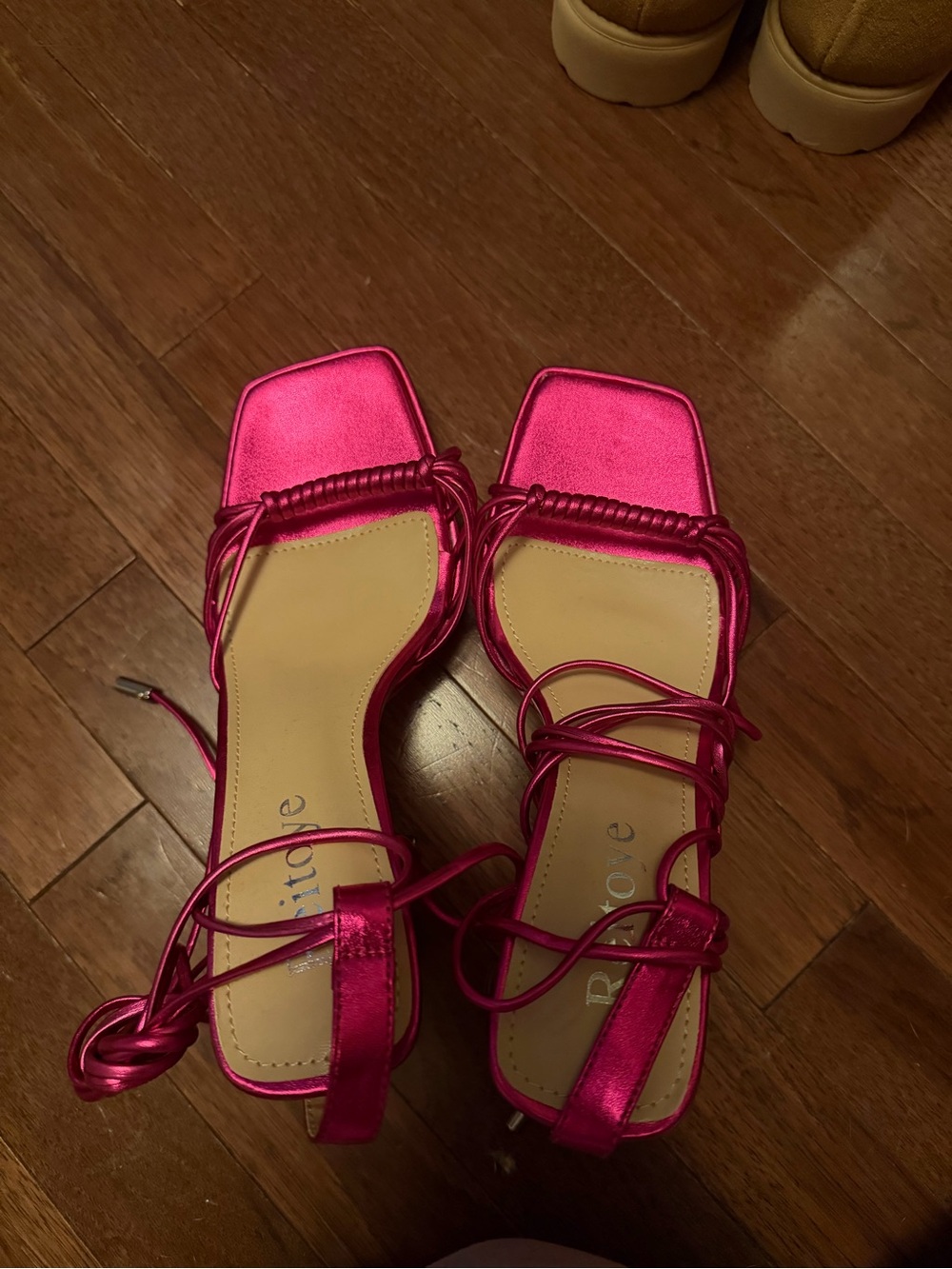 Metallic Pink Lace-Up Square-Toe Heels NWOT